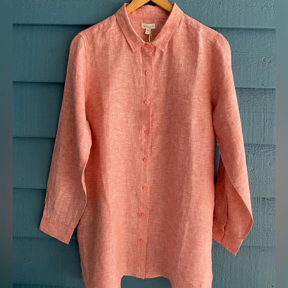 Garnet Hill 100% Linen Shirt Salmon Colored